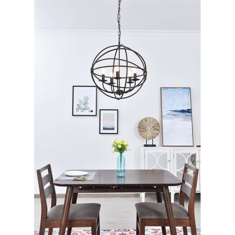 Living District Octavia 5-Light Mid-Century Metal Pendant in Dark Brown