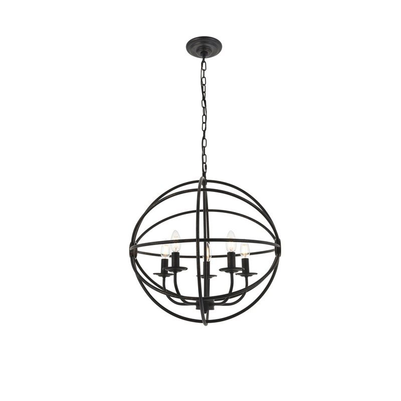 Living District Octavia 5-Light Mid-Century Metal Pendant in Dark Brown