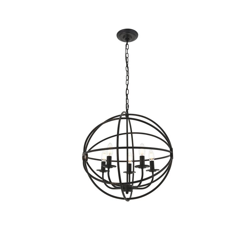 Living District Octavia 5-Light Mid-Century Metal Pendant in Dark Brown