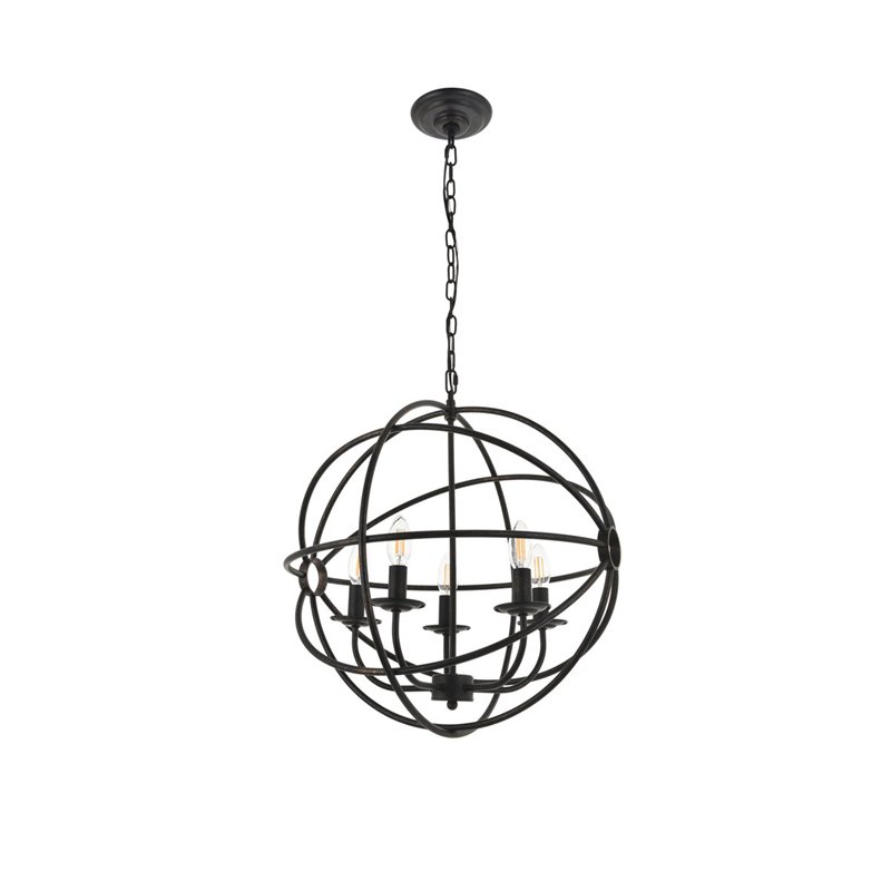 Living District Octavia 5-Light Mid-Century Metal Pendant in Dark Brown