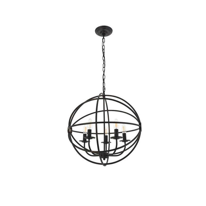 Living District Octavia 5-Light Mid-Century Metal Pendant in Dark Brown