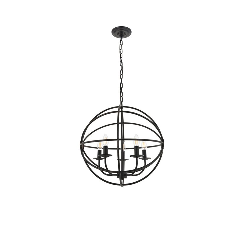 Living District Octavia 5-Light Mid-Century Metal Pendant in Dark Brown