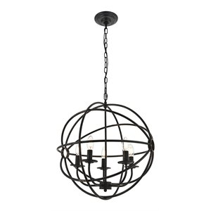 Living District Octavia 5-Light Mid-Century Metal Pendant in Dark Brown