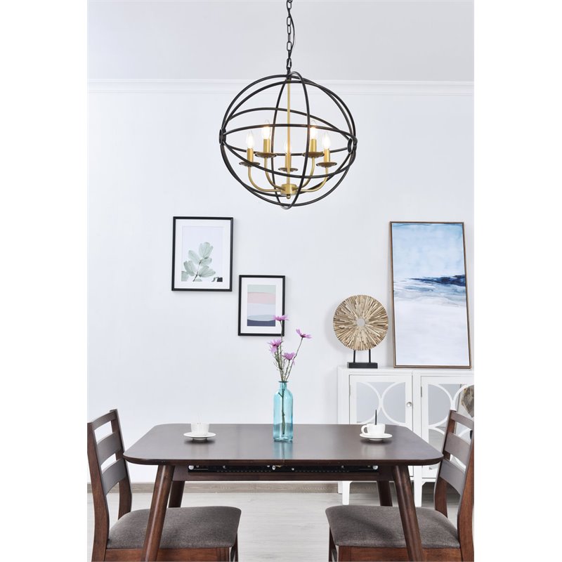 Living District Octavia 5-Light Mid-Century Metal Pendant in Brass/Dark Brown