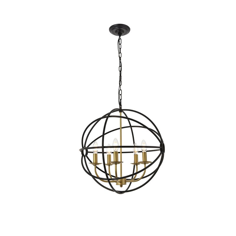 Living District Octavia 5-Light Mid-Century Metal Pendant in Brass/Dark Brown
