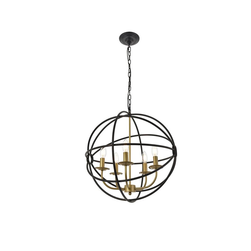 Living District Octavia 5-Light Mid-Century Metal Pendant in Brass/Dark Brown