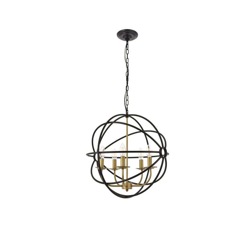 Living District Octavia 5-Light Mid-Century Metal Pendant in Brass/Dark Brown