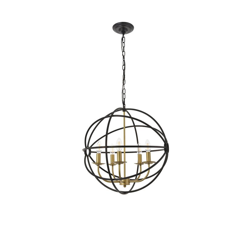 Living District Octavia 5-Light Mid-Century Metal Pendant in Brass/Dark Brown