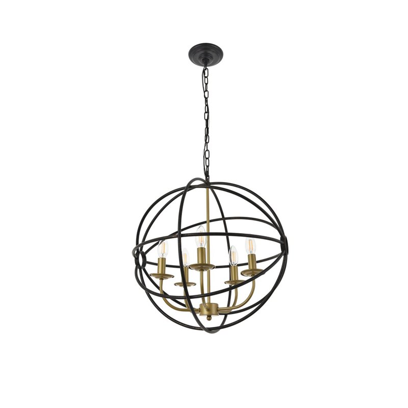 Living District Octavia 5-Light Mid-Century Metal Pendant in Brass/Dark Brown
