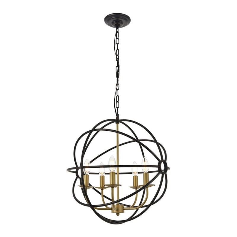 Living District Octavia 5-Light Mid-Century Metal Pendant in Brass/Dark Brown
