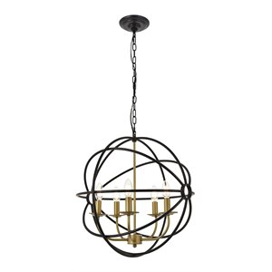Living District Octavia 5-Light Mid-Century Metal Pendant in Brass/Dark Brown