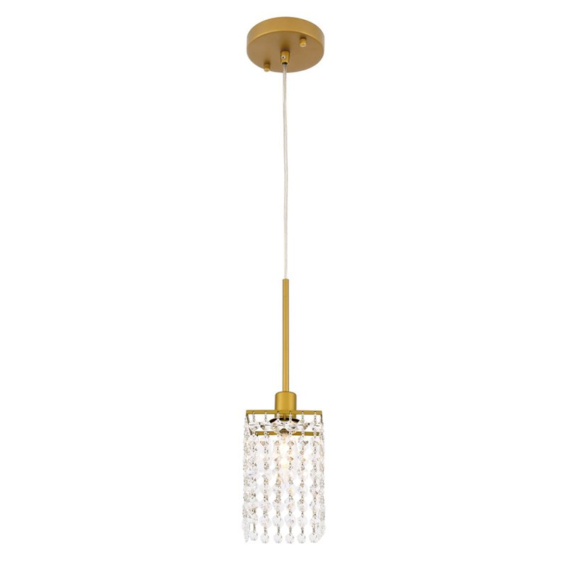 Living District Taylor 1-Light Metal & Crystal Pendant in Brass/Clear