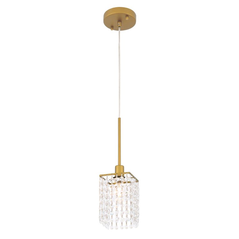 Living District Taylor 1-Light Metal & Crystal Pendant in Brass/Clear