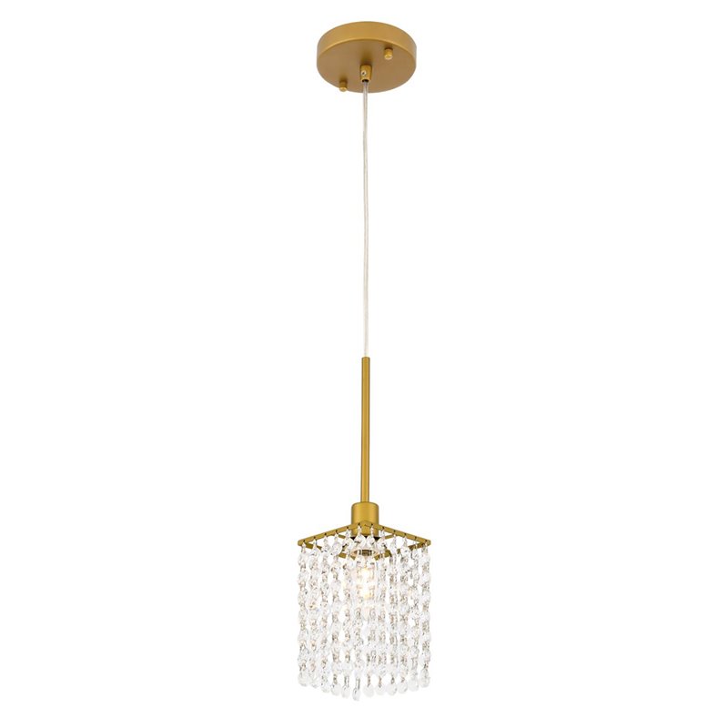 Living District Taylor 1-Light Metal & Crystal Pendant in Brass/Clear