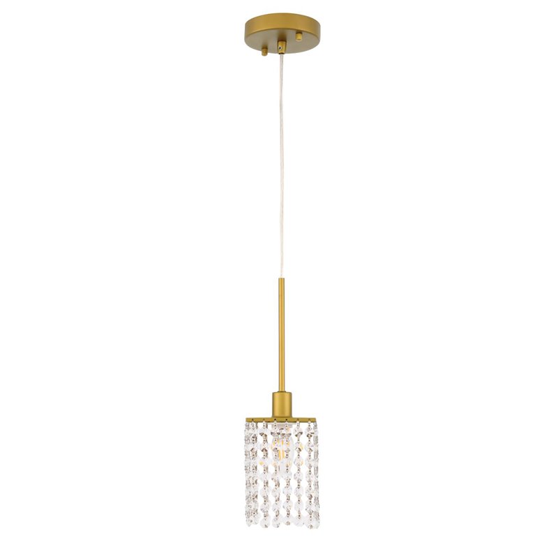 Living District Taylor 1-Light Metal & Crystal Pendant in Brass/Clear