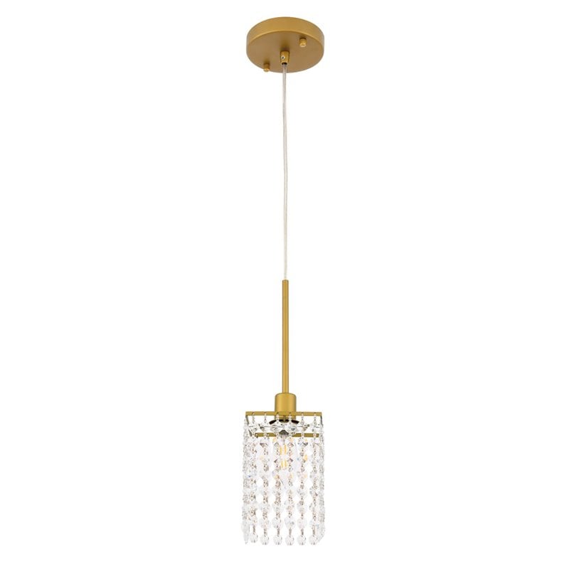 Living District Taylor 1-Light Metal & Crystal Pendant in Brass/Clear