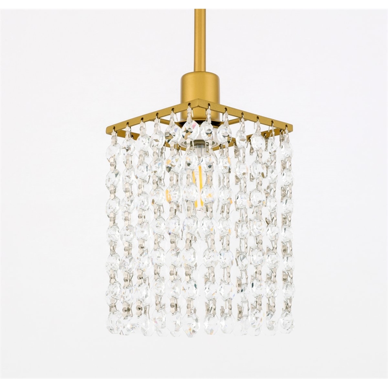 Living District Taylor 1-Light Metal & Crystal Pendant in Brass/Clear