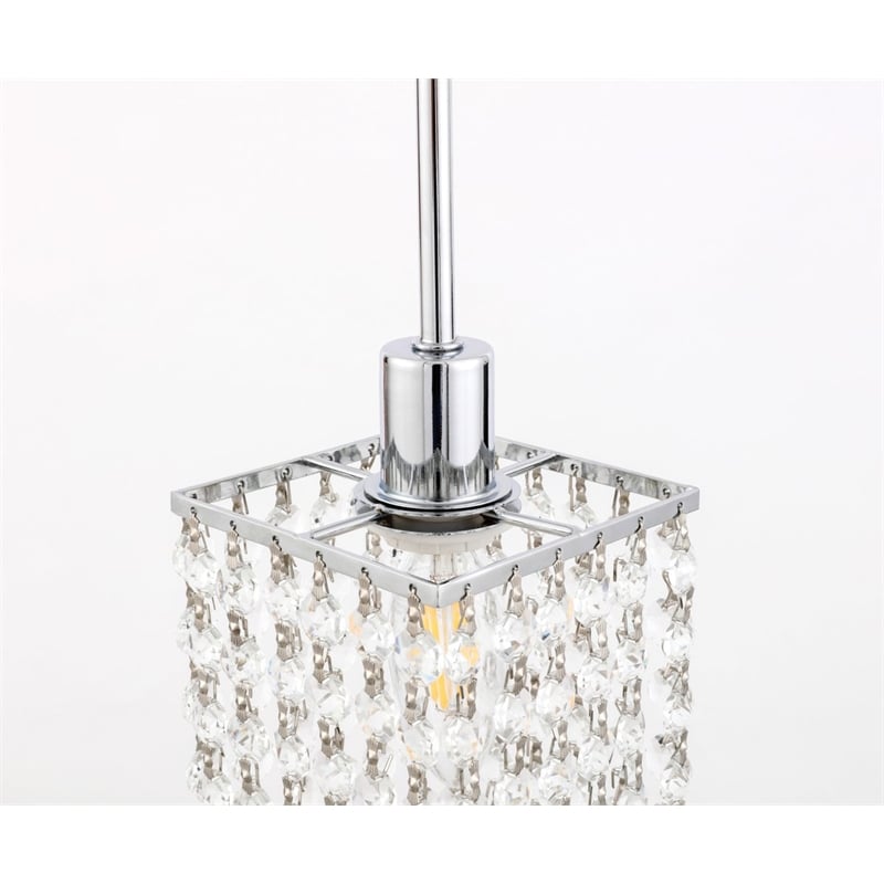 Living District Taylor 1-Light Metal & Crystal Pendant in Chrome/Clear