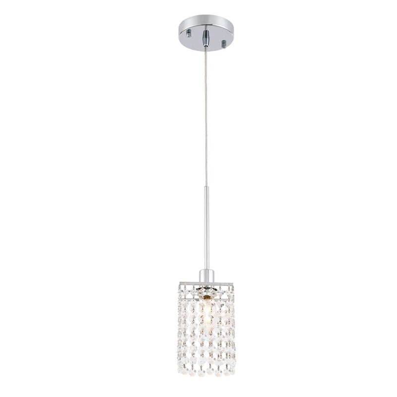 Living District Taylor 1-Light Metal & Crystal Pendant in Chrome/Clear