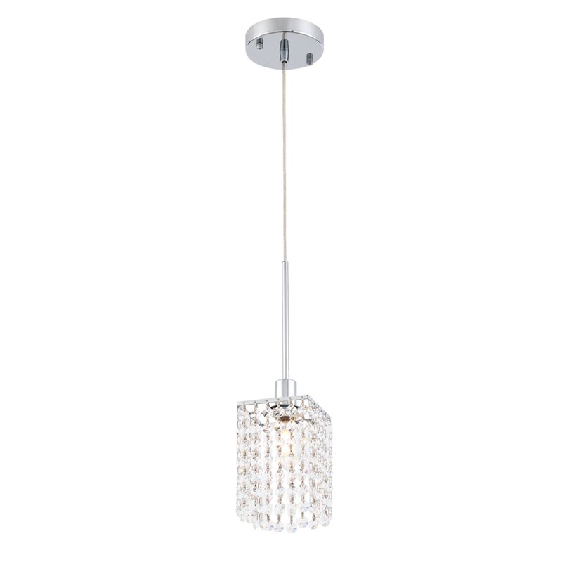 Living District Taylor 1-Light Metal & Crystal Pendant in Chrome/Clear