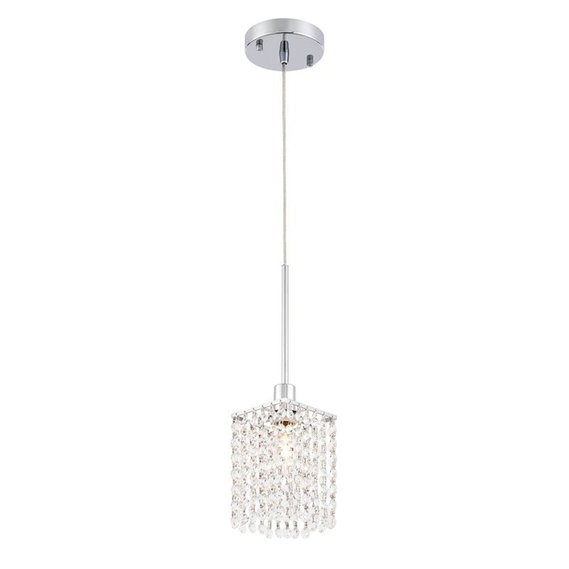 Living District Taylor 1-Light Metal & Crystal Pendant in Chrome/Clear