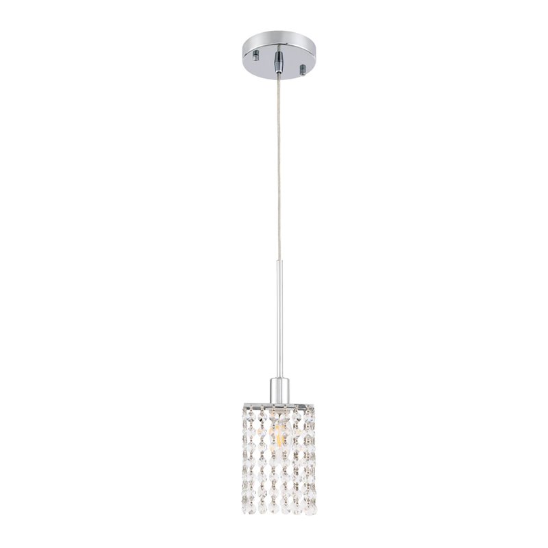 Living District Taylor 1-Light Metal & Crystal Pendant in Chrome/Clear