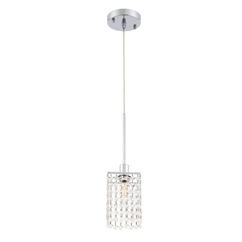 Living District Taylor 1-Light Metal & Crystal Pendant in Chrome/Clear