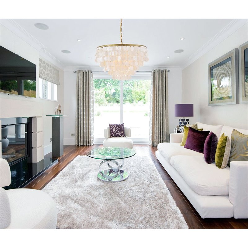 Living District Selene 6-Light Mid-Century Metal Pendant in Brass and White