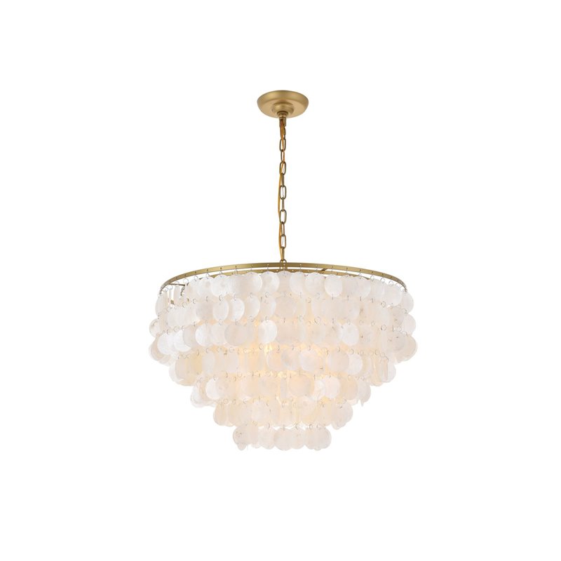 Living District Selene 6-Light Mid-Century Metal Pendant in Brass and White