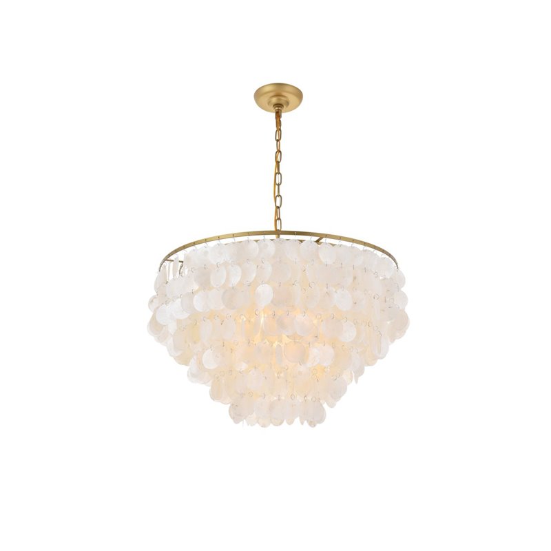 Living District Selene 6-Light Mid-Century Metal Pendant in Brass and White