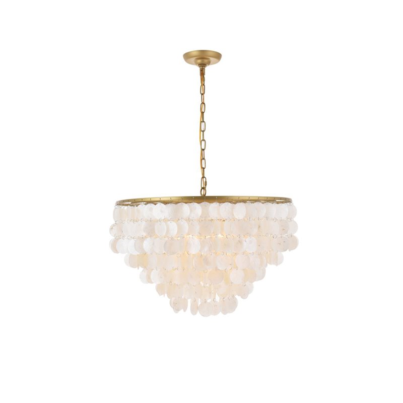 Living District Selene 6-Light Mid-Century Metal Pendant in Brass and White
