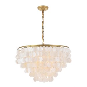 Living District Selene 6-Light Mid-Century Metal Pendant in Brass and White