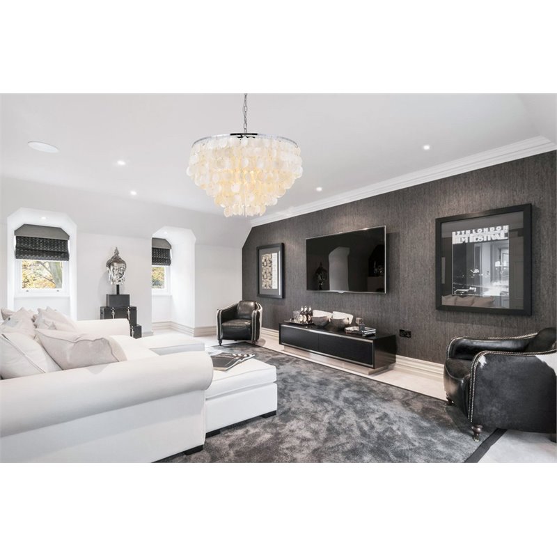 Living District Selene 6-Light Mid-Century Metal Pendant in Chrome and White
