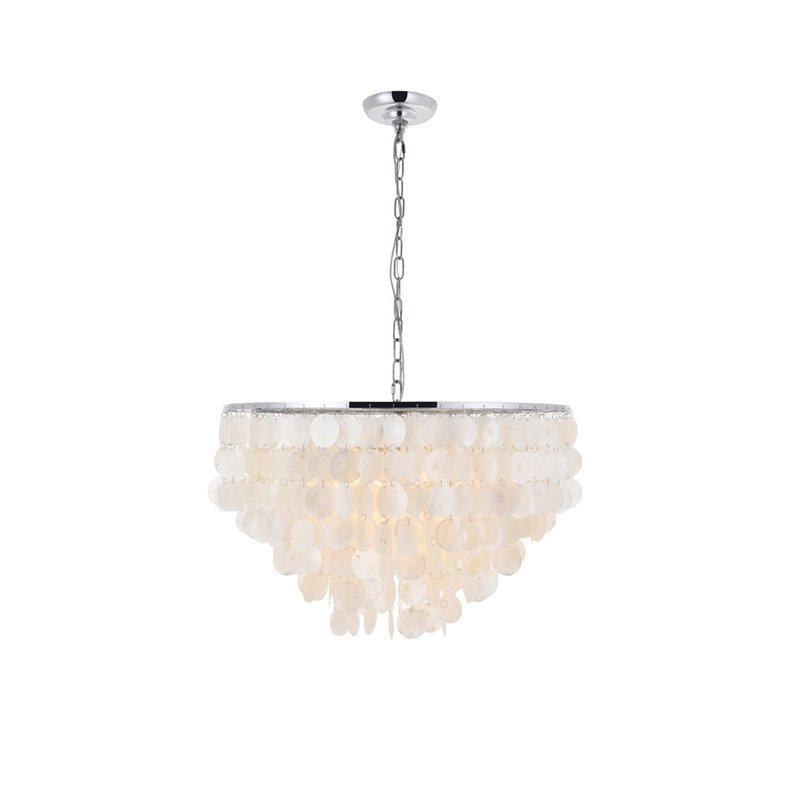 Living District Selene 6-Light Mid-Century Metal Pendant in Chrome and White