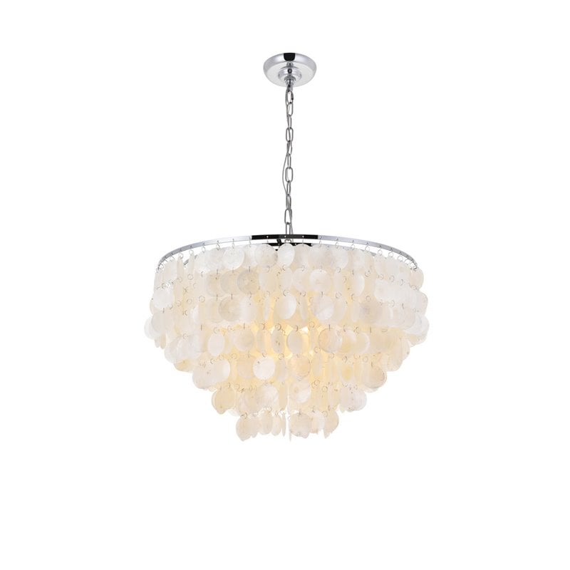 Living District Selene 6-Light Mid-Century Metal Pendant in Chrome and White
