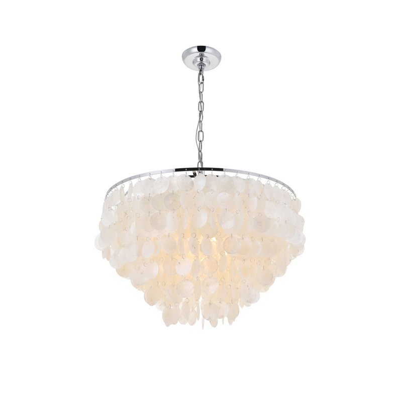 Living District Selene 6-Light Mid-Century Metal Pendant in Chrome and White