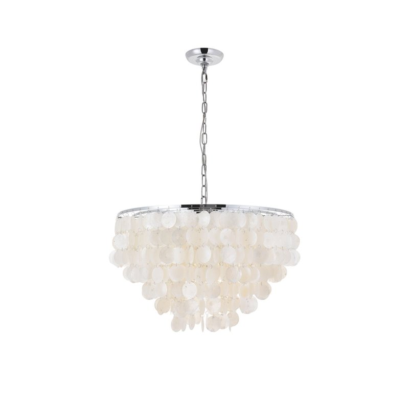 Living District Selene 6-Light Mid-Century Metal Pendant in Chrome and White