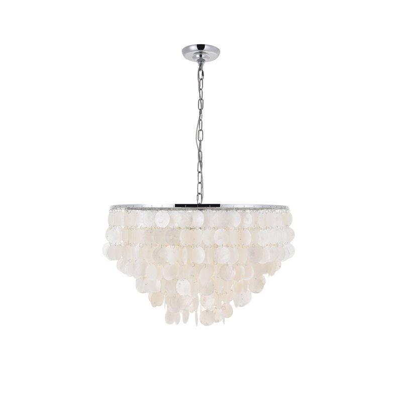 Living District Selene 6-Light Mid-Century Metal Pendant in Chrome and White