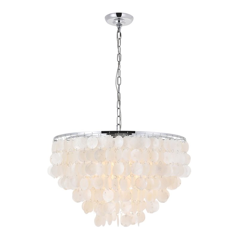 Living District Selene 6-Light Mid-Century Metal Pendant in Chrome and White