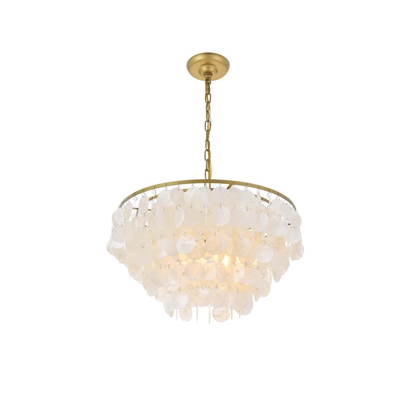Living District Selene 4-Light Mid-Century Metal Pendant in Brass and White