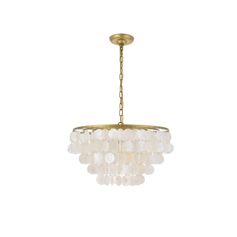 Living District Selene 4-Light Mid-Century Metal Pendant in Brass and White