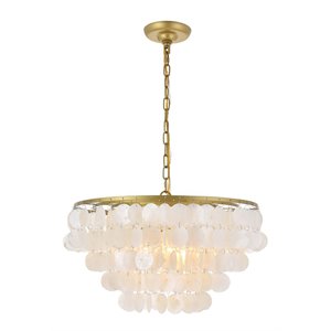 Living District Selene 4-Light Mid-Century Metal Pendant in Brass and White