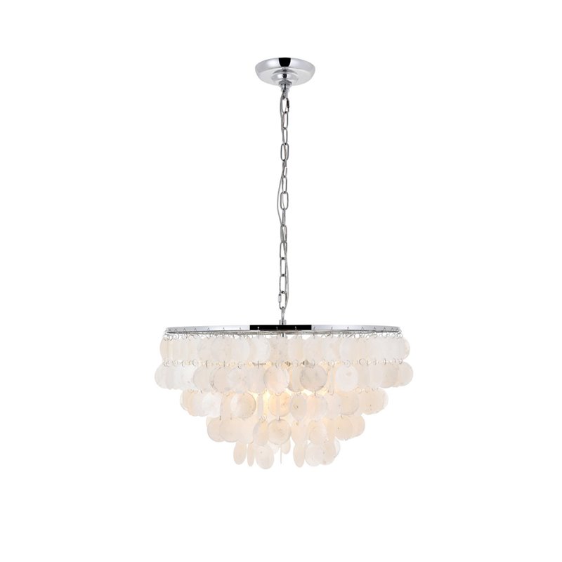 Living District Selene 4-Light Mid-Century Metal Pendant in Chrome and White