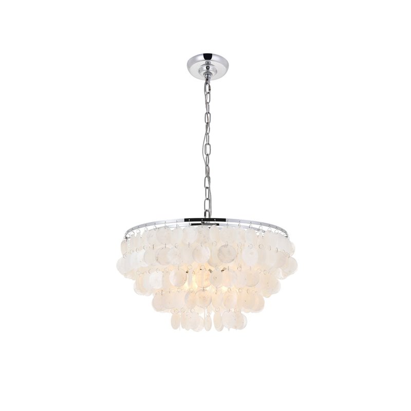Living District Selene 4-Light Mid-Century Metal Pendant in Chrome and White