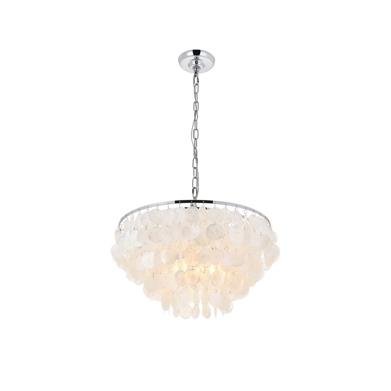 Living District Selene 4-Light Mid-Century Metal Pendant in Chrome and White