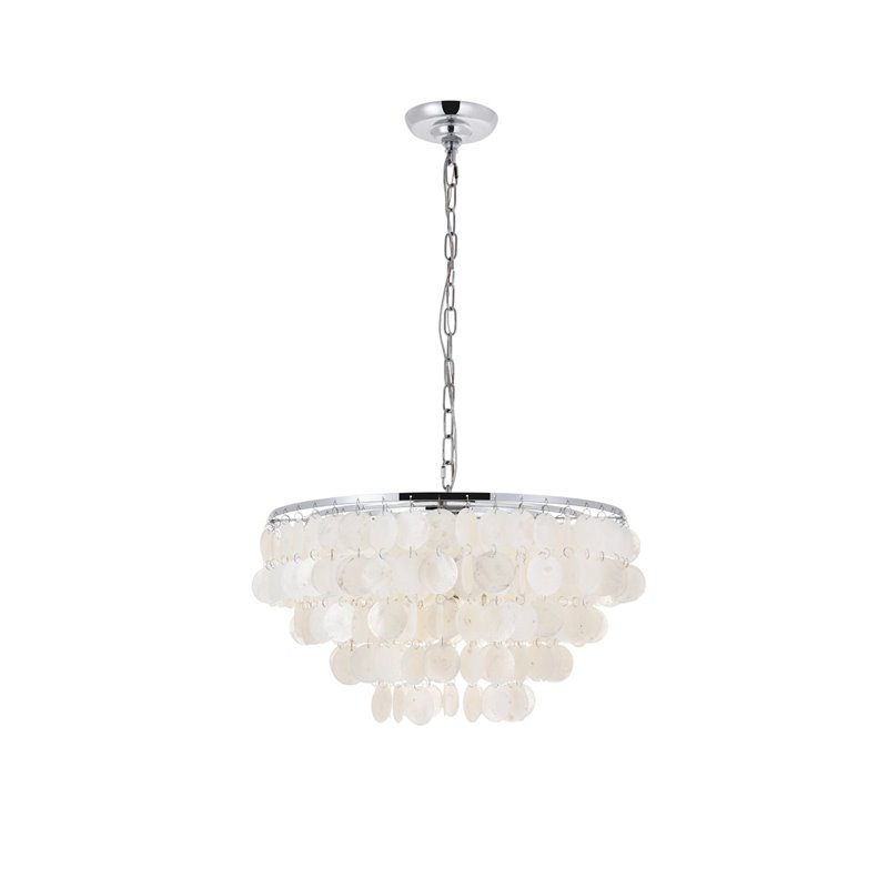 Living District Selene 4-Light Mid-Century Metal Pendant in Chrome and White