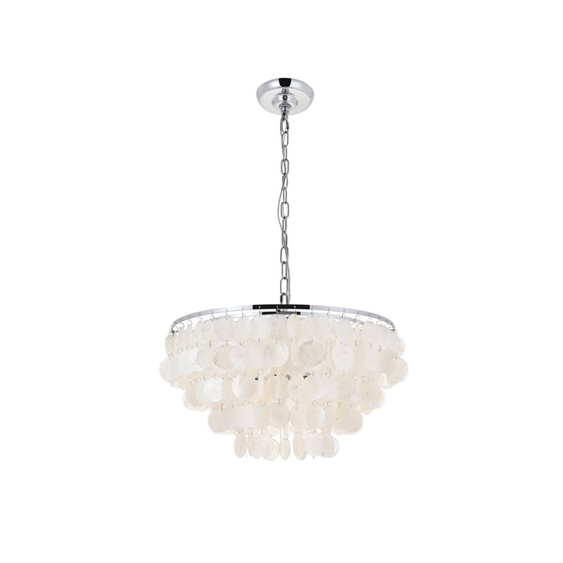 Living District Selene 4-Light Mid-Century Metal Pendant in Chrome and White