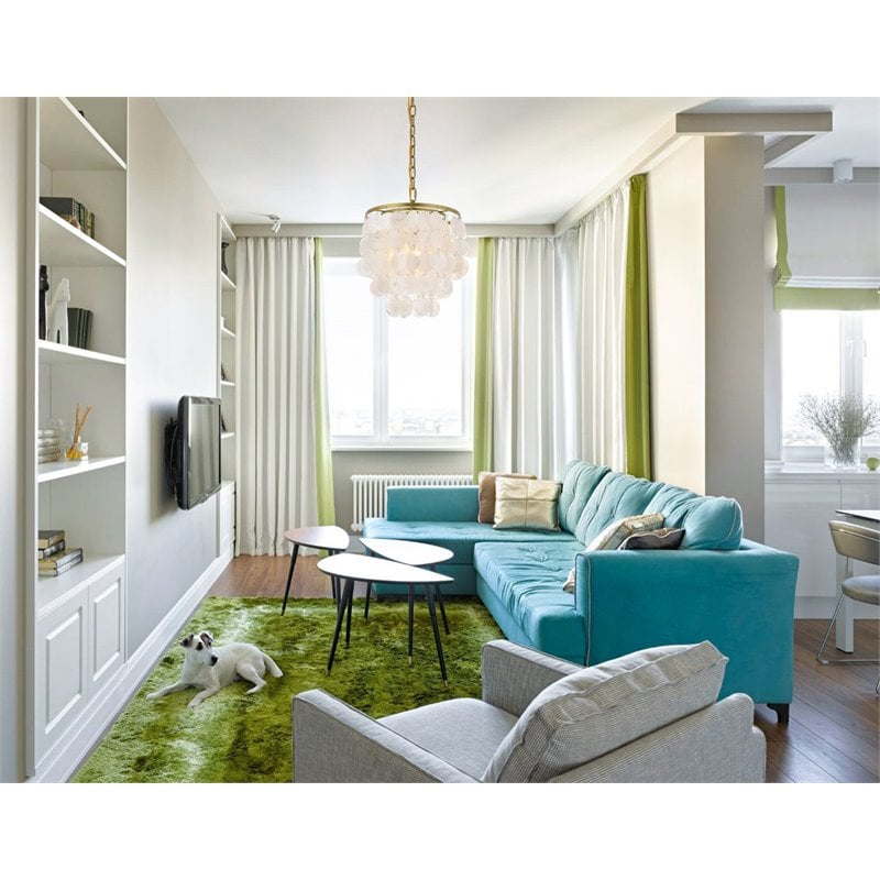 Living District Selene 1-Light Mid-Century Metal Pendant in Brass and White