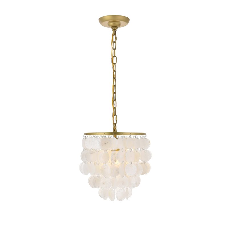 Living District Selene 1-Light Mid-Century Metal Pendant in Brass and White