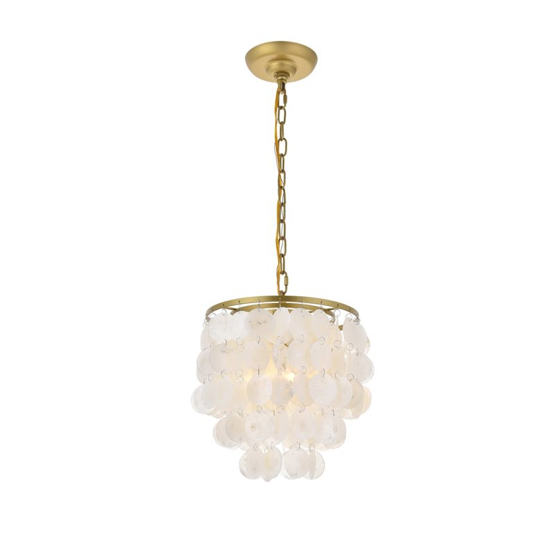 Living District Selene 1-Light Mid-Century Metal Pendant in Brass and White
